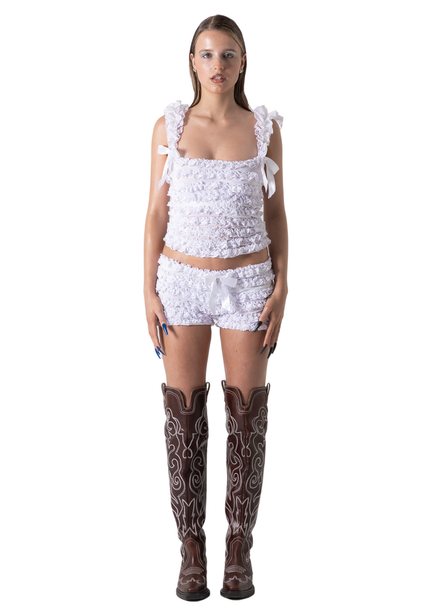 Amelia Ruffle Singlets - White Lace