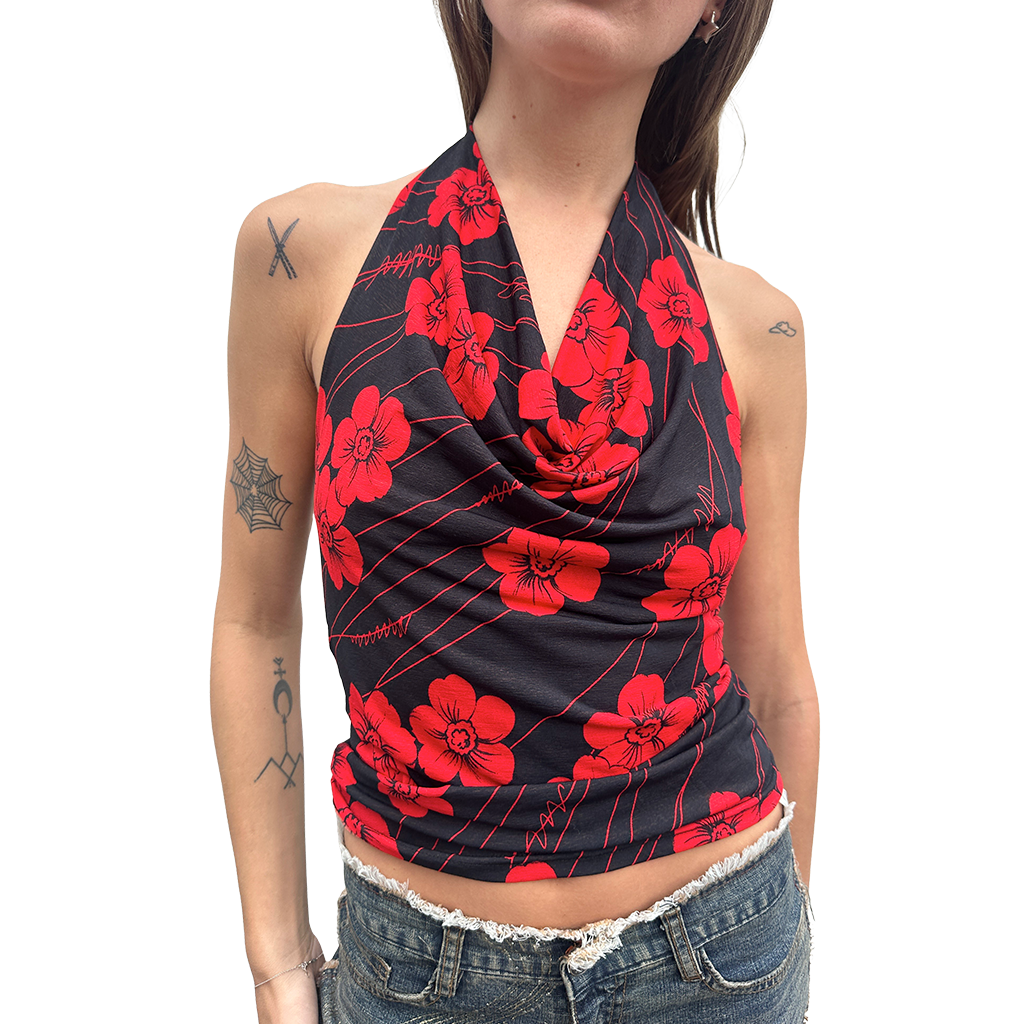 Printed 2000's Cowl Neck Halter Top