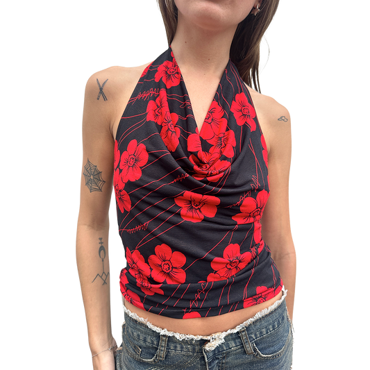 Printed 2000's Cowl Neck Halter Top