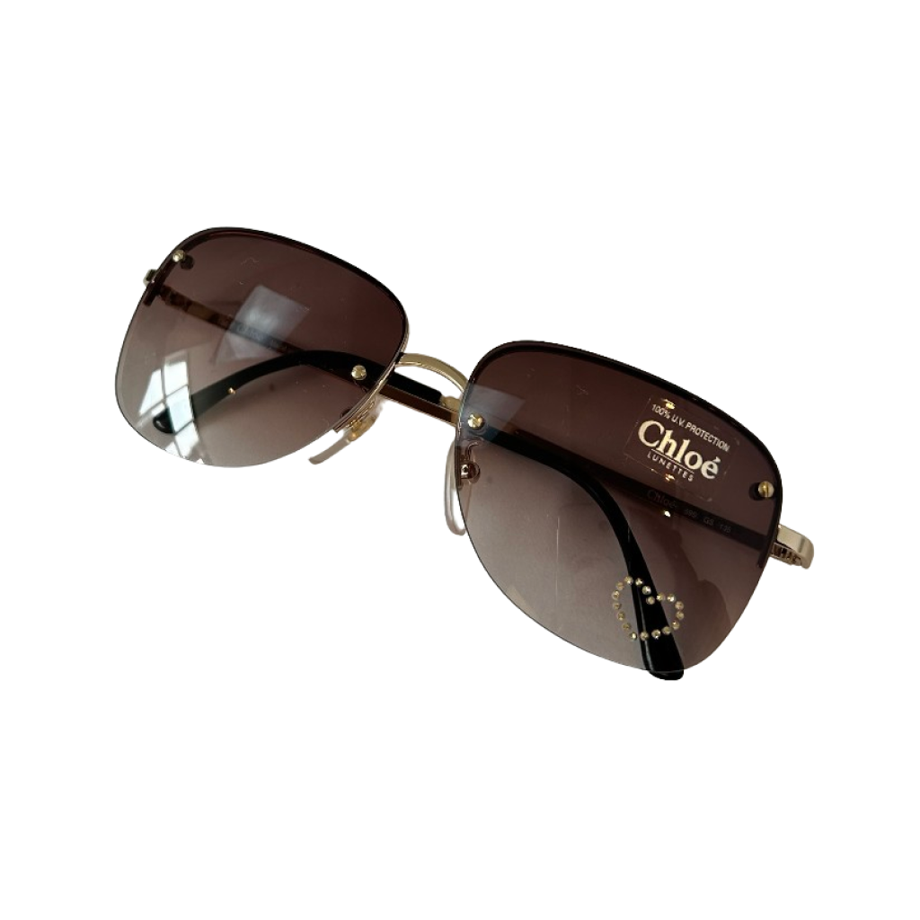 Chloé Vintage Rhinestone Heart Aviator Sunglasses