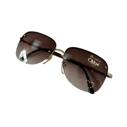 Chloé Vintage Rhinestone Heart Aviator Sunglasses