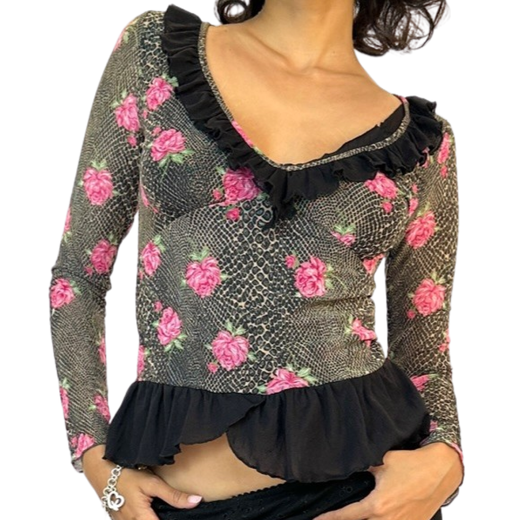 Mesh Leopard And Roses Long Sleeve