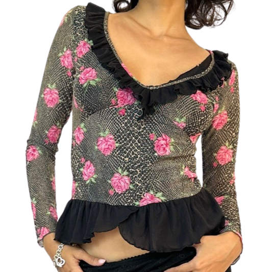 Mesh Leopard And Roses Long Sleeve