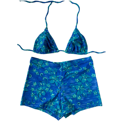 90's Blue Hibiscus Swim Set