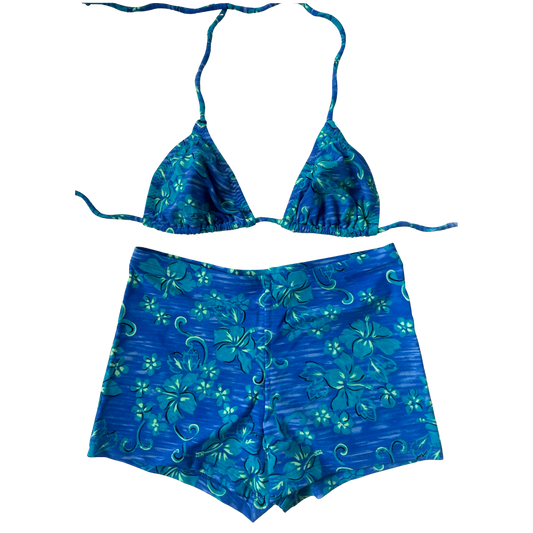 90's Blue Hibiscus Swim Set