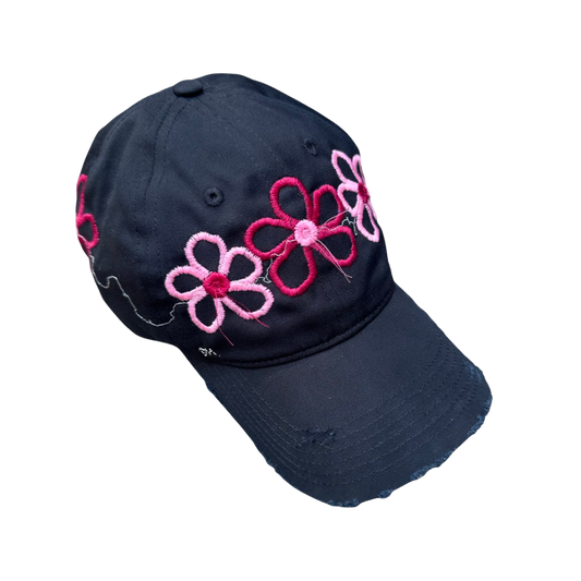 Red & Baby Pink Daisy Cap