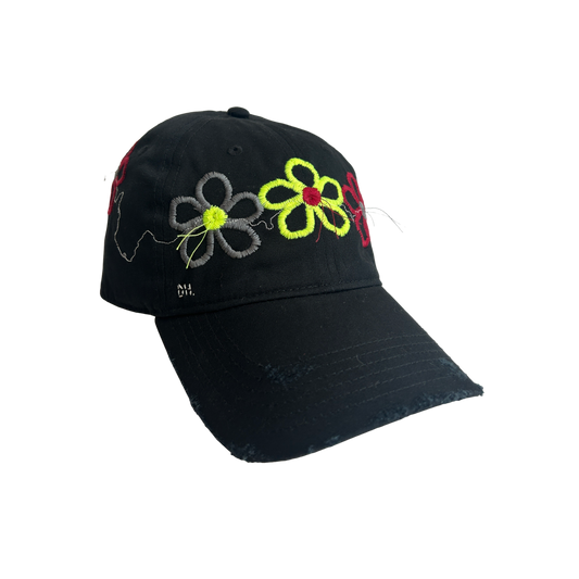 Grey, Maroon, Neon Green Daisy Cap