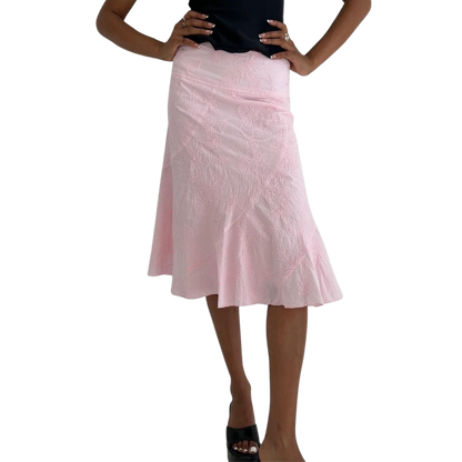 Baby Pink Embroidered Midi Skirt