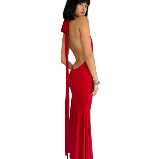 Backless Halter Vintage Maxi Dress