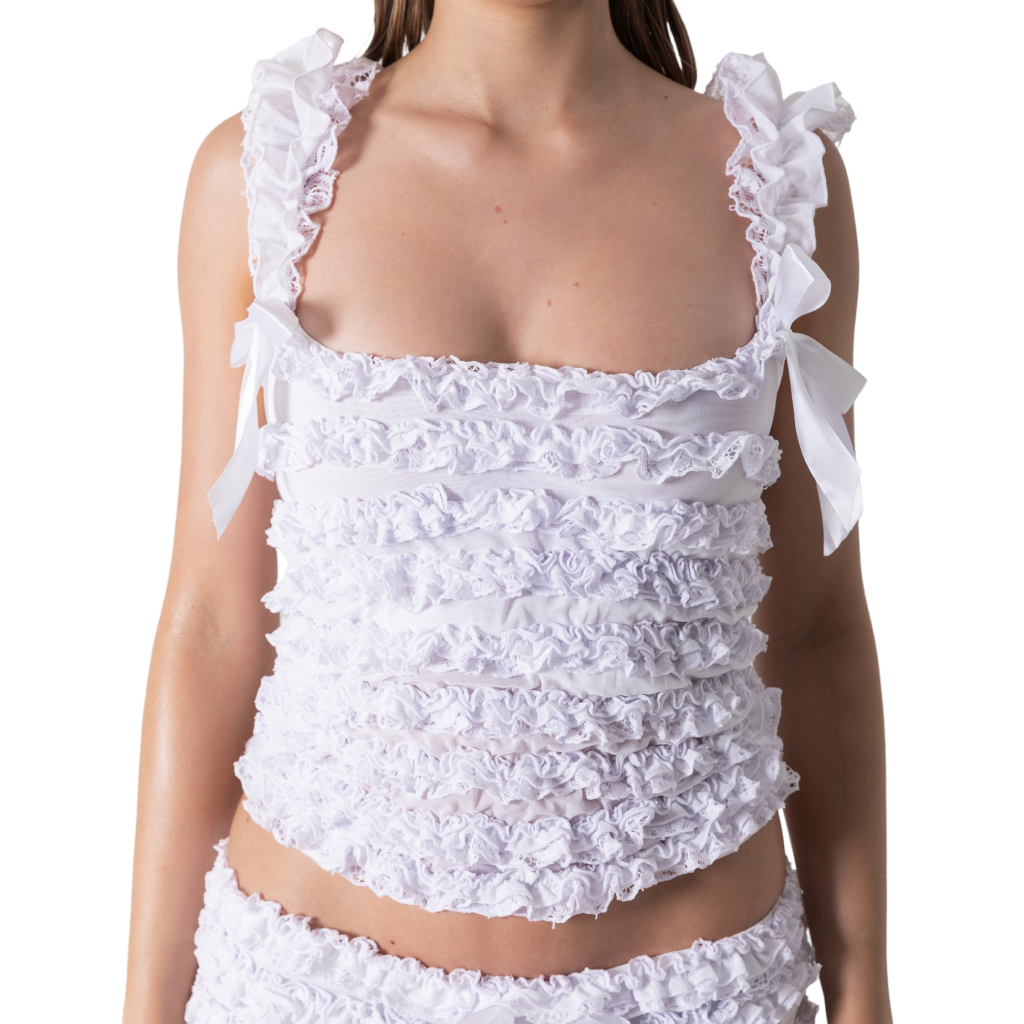 Amelia Ruffle Singlets - White Lace