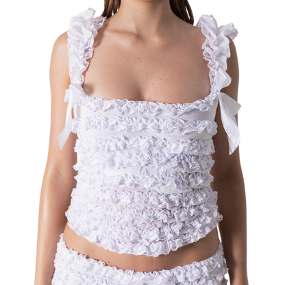 Amelia Ruffle Singlets - White Lace