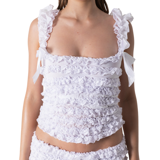 Amelia Ruffle Singlets - White Lace