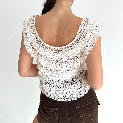 Vintage Cream Crochet Layered Top