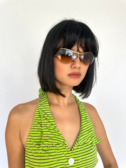 Tan Cat Eye Frameless 2000s Sunglasses