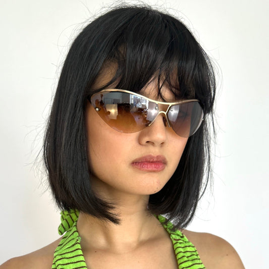 Tan Cat Eye Frameless 2000s Sunglasses