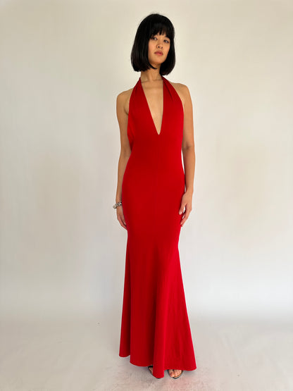 Backless Halter Vintage Maxi Dress