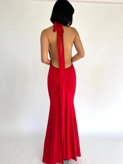 Backless Halter Vintage Maxi Dress