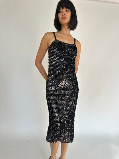 Black Sequin Knitted Vintage Dress