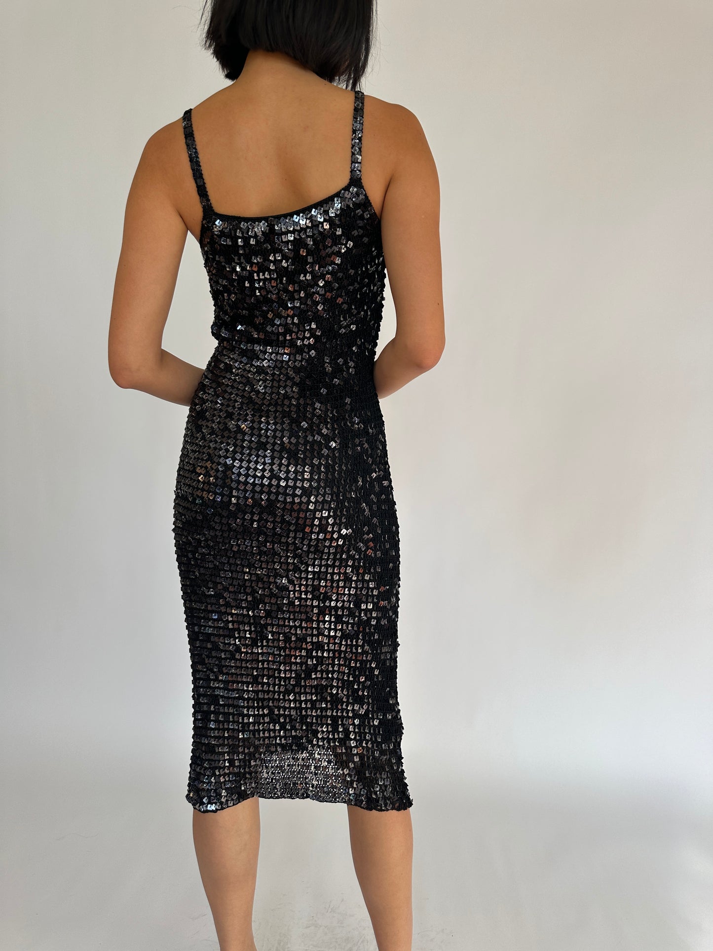 Black Sequin Knitted Vintage Dress