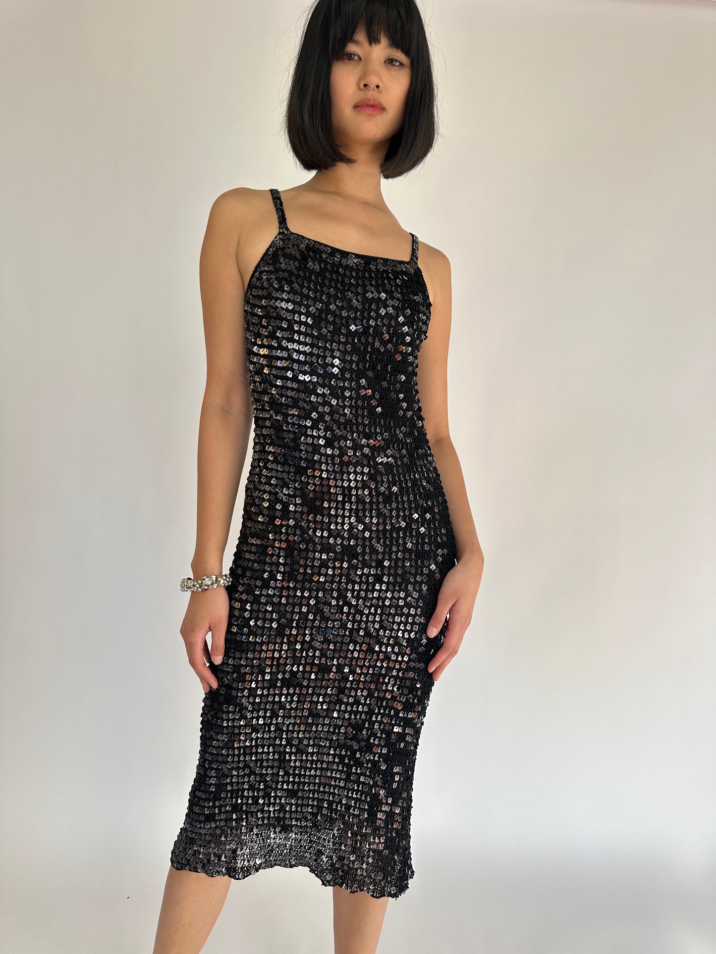 Black Sequin Knitted Vintage Dress