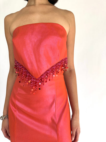 Iridescent Sunrise Strapless Vintage Dress