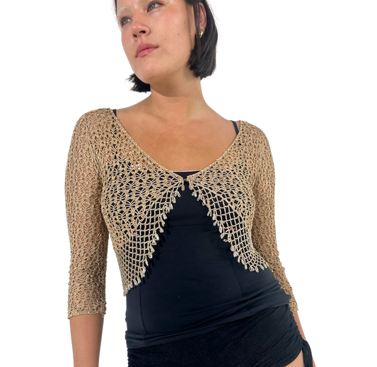 Vintage Gold Crochet Beaded Cardi