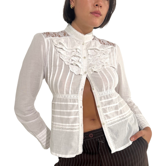 Crisp Cotton & Lace Edwardian Shirt