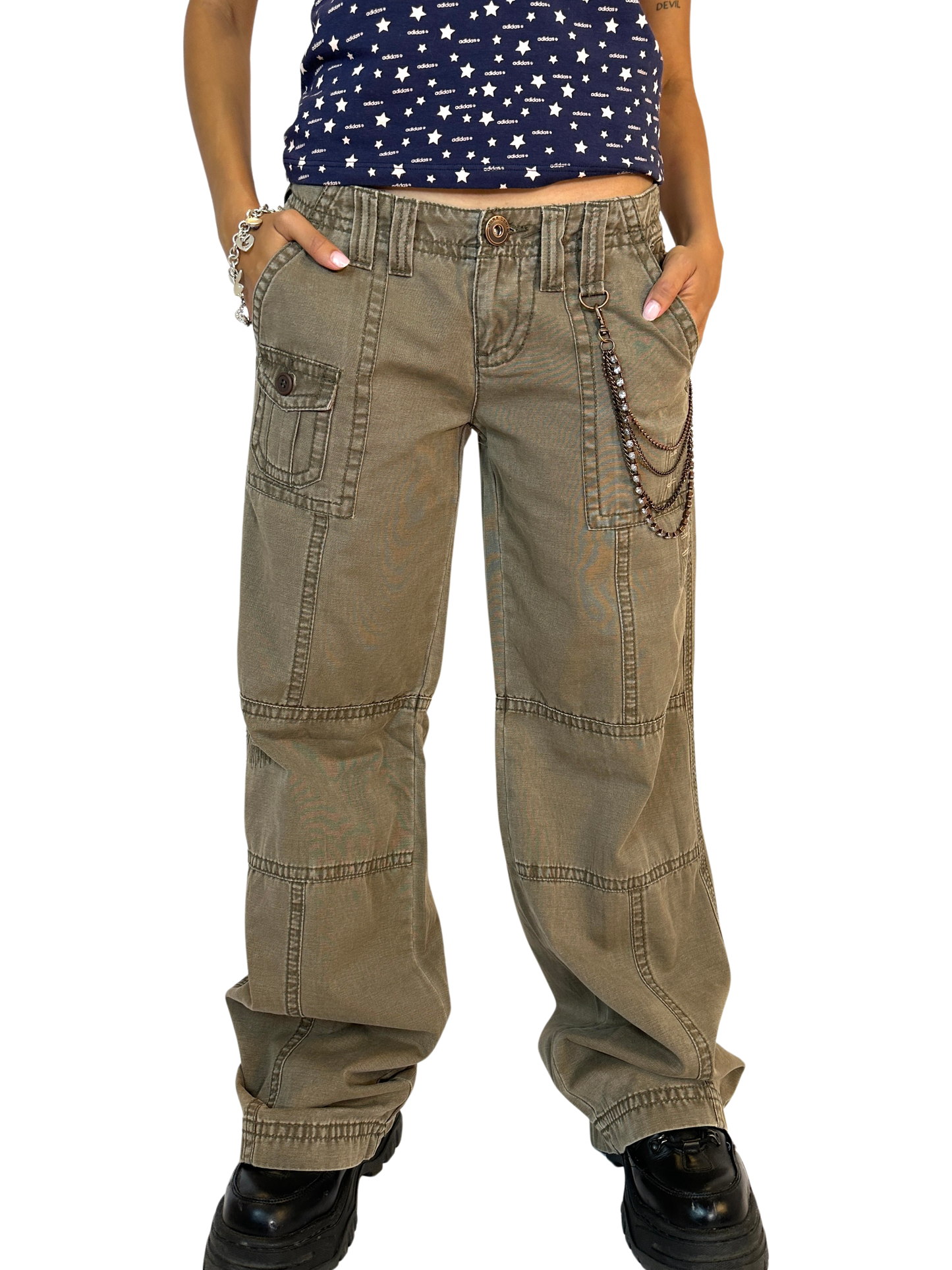 Cargo Pants With Diamonte Chain