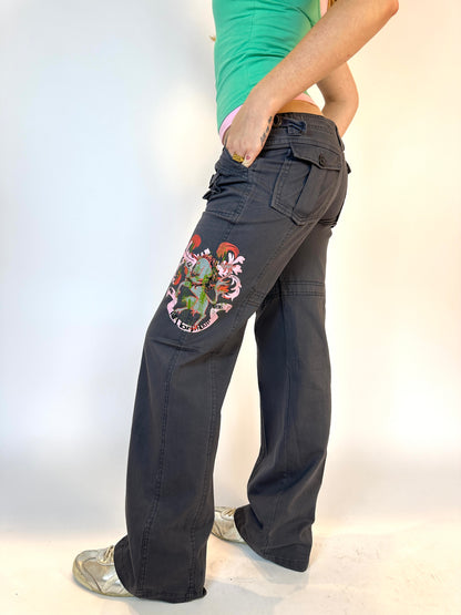 Charcoal Printed Cargo Pants