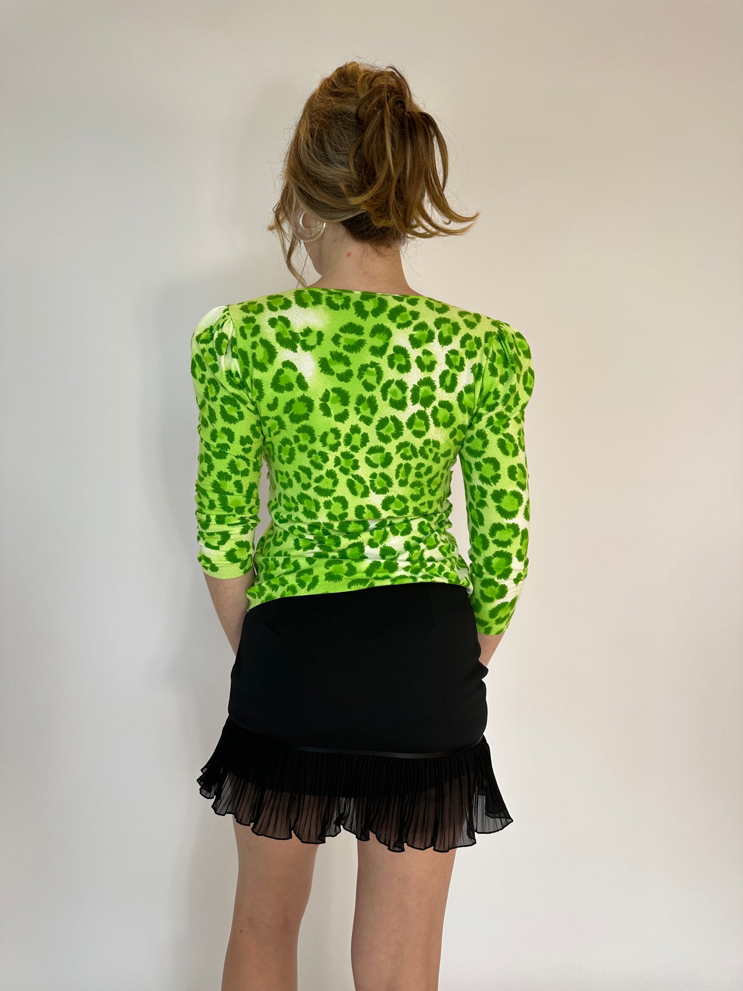 Blumarine Green Leopard Print Cardigan