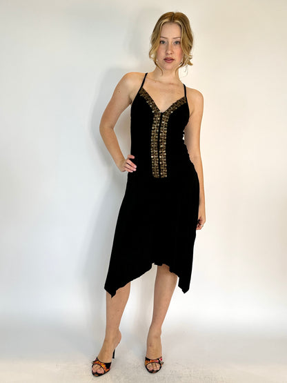 Black & Sequin Pixie Hem  Dress