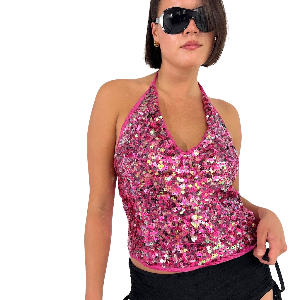 Hot Pink Sequin Sparkle Halter