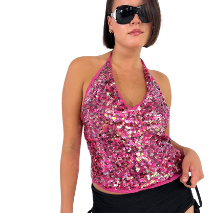 Hot Pink Sequin Sparkle Halter