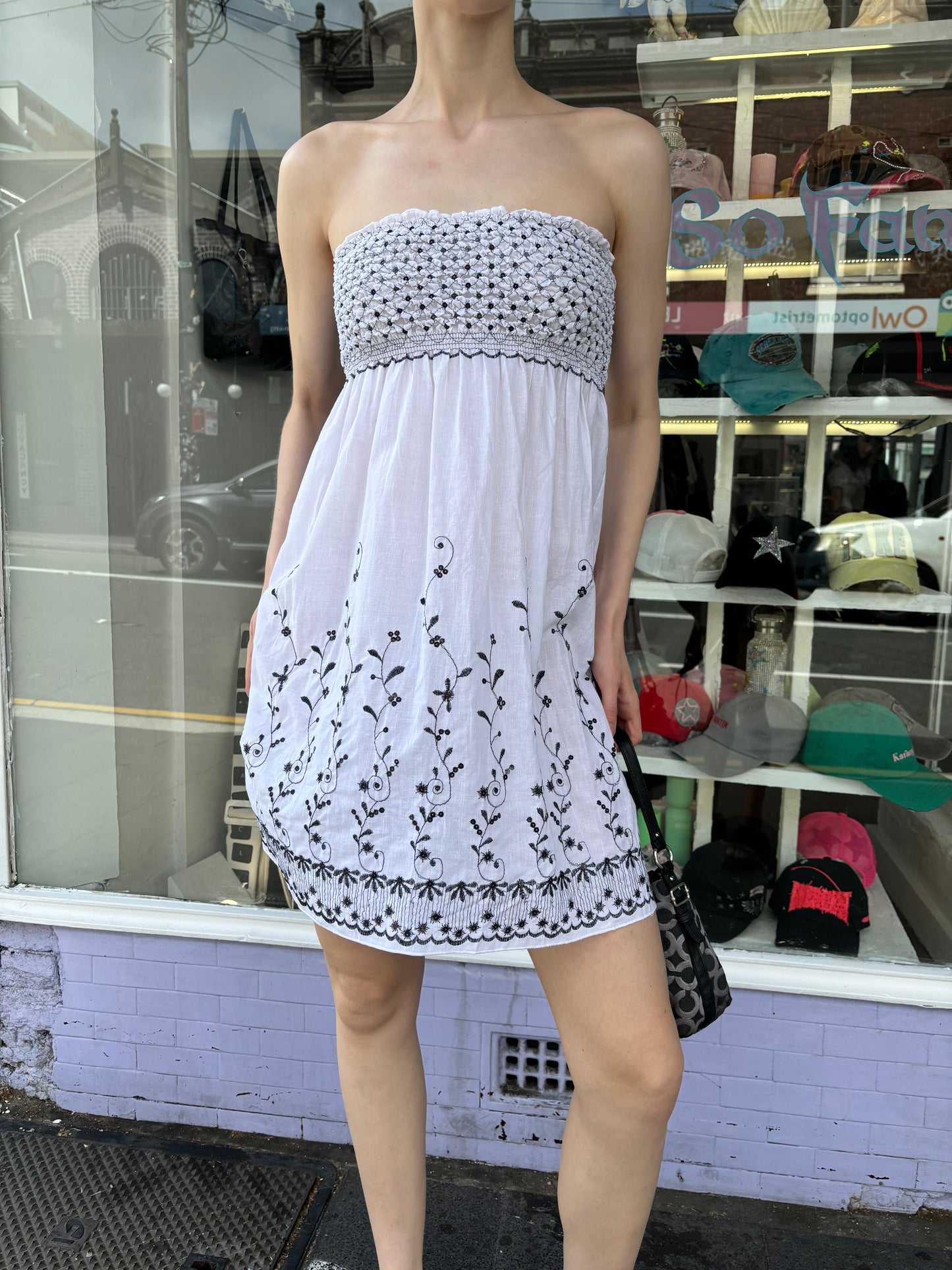 White Cotton Smocked Dress