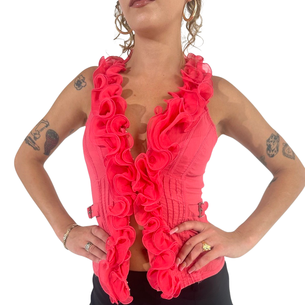 Snatched Ruffle Coral Top