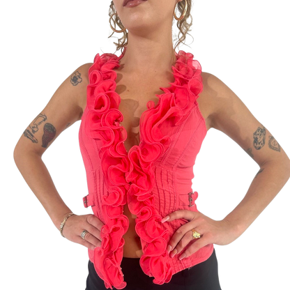 Snatched Ruffle Coral Top