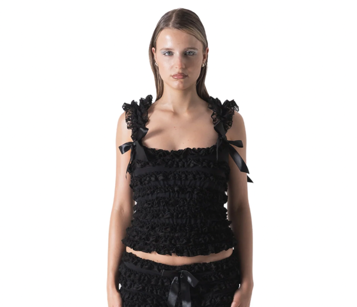 Amelia Ruffle Singlets - Black Lace