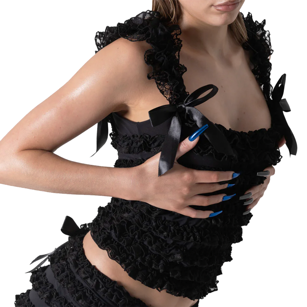 Amelia Ruffle Singlets - Black Lace