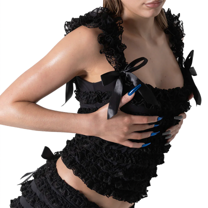 Amelia Ruffle Singlets - Black Lace