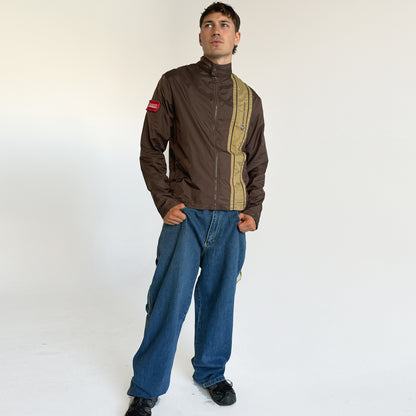 Brown Windbreaker Jacket With Tan stripe