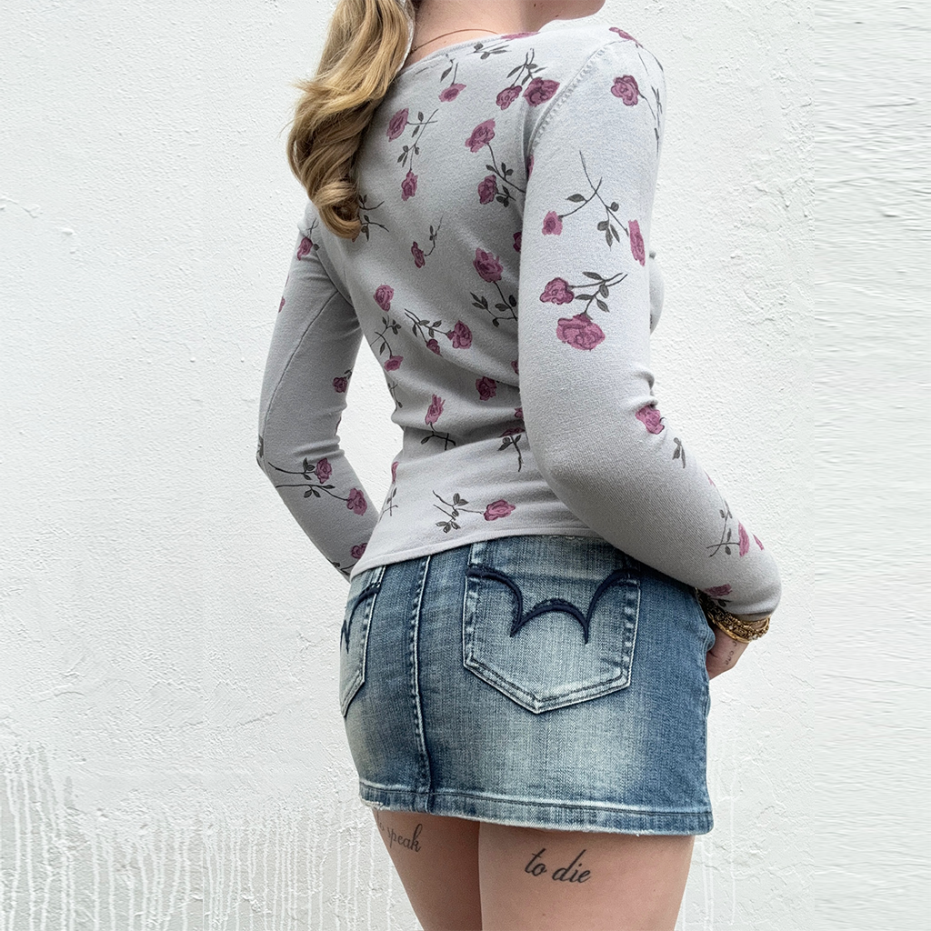 Floral 90s Powder Grey Soft Cardigan