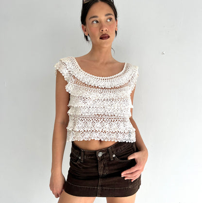 Vintage Cream Crochet Layered Top