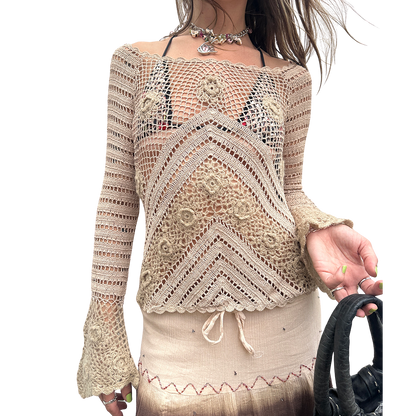 Vintage Beige Mohair Combo Crochet Top