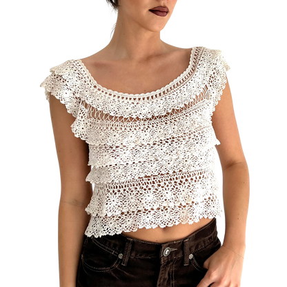 Vintage Cream Crochet Layered Top