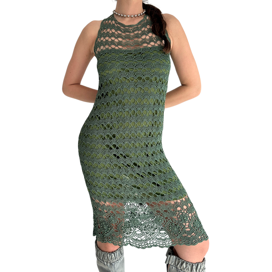 Crochet Khaki Midi Dress