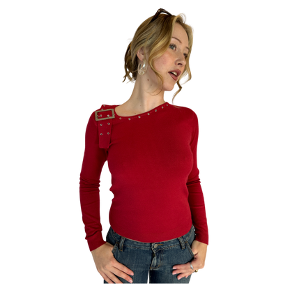 Red Knit With Buckle On Collar