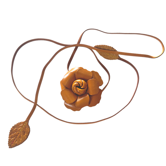 Tan Leather Flower Belt Neck Tie